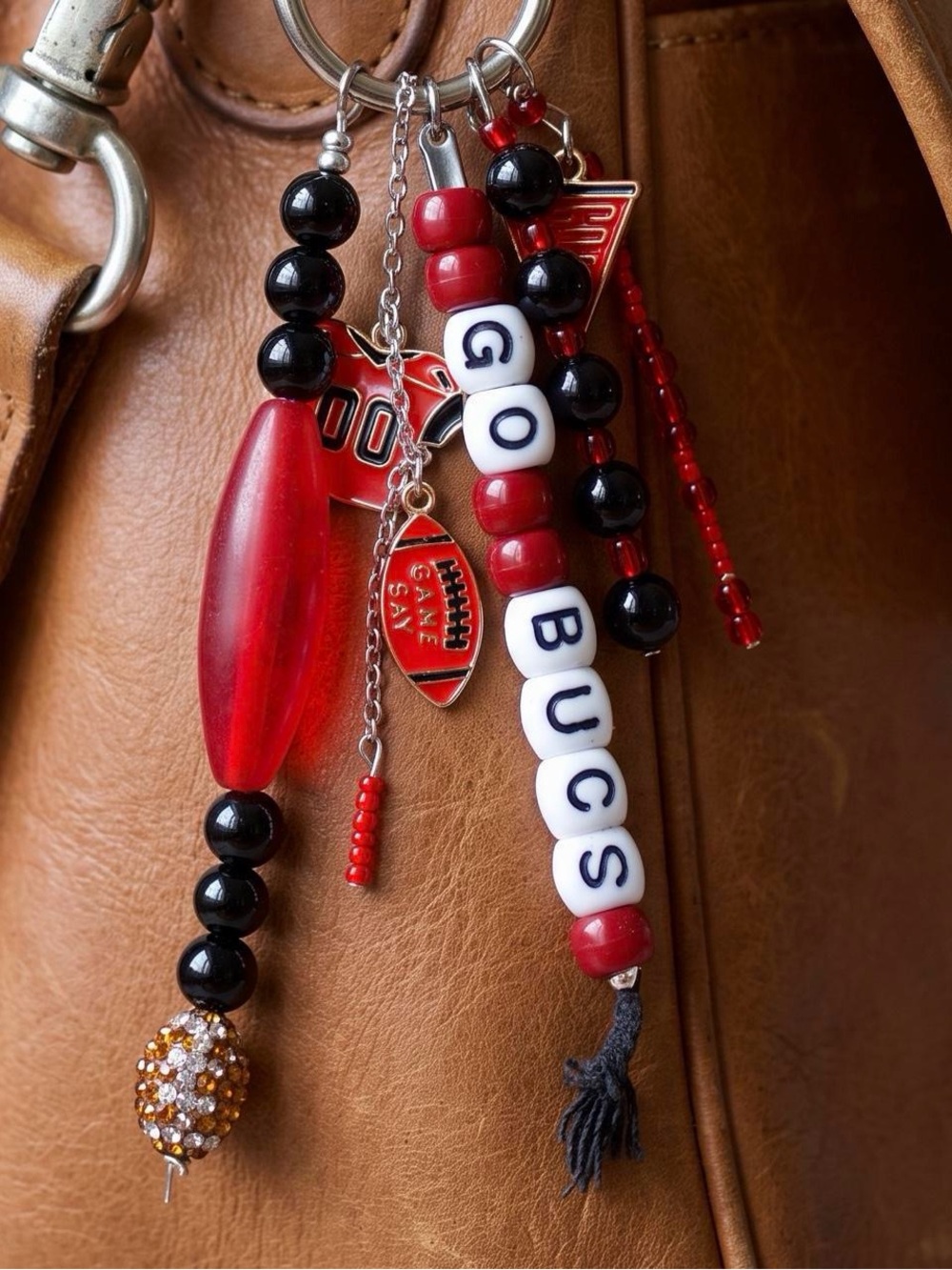 Tampa Bay Buccaneers Bag Charm Go Bucs Beaded Carabiner Keychain NFL Game Day